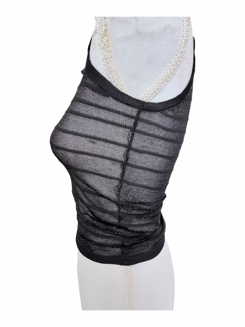 BCBG Collection Gold Shimmer Striped Sheer Mesh Sleeveless Top XS - Picture 2 of 6